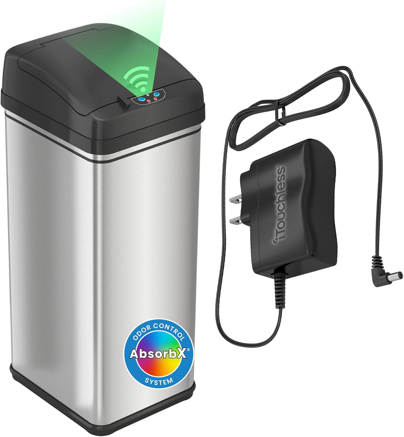 13-Gallon (Approx. 50L) Stainless Steel Motion-Sensor Kitchen Trash Can with Lid and AbsorbX Odor Filter