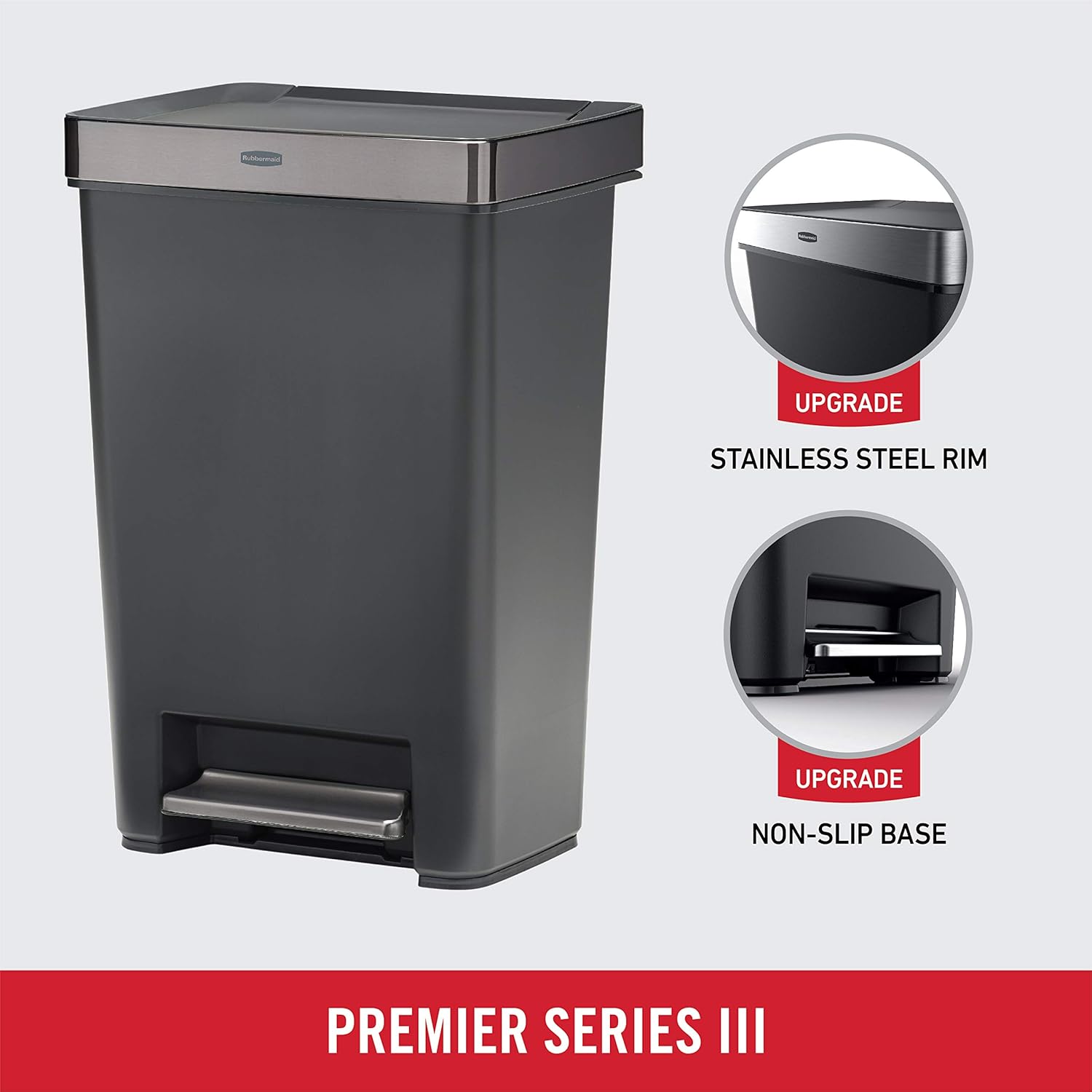 Home/Kitchen Step Trash Can with Stainless Steel Rim, 12.4-Gallon Capacity, Charcoal Gray