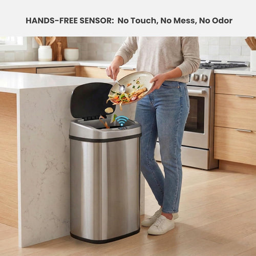 13-Gallon (Approx. 50L) Stainless Steel Motion-Sensor Kitchen Trash Can with Lid and AbsorbX Odor Filter