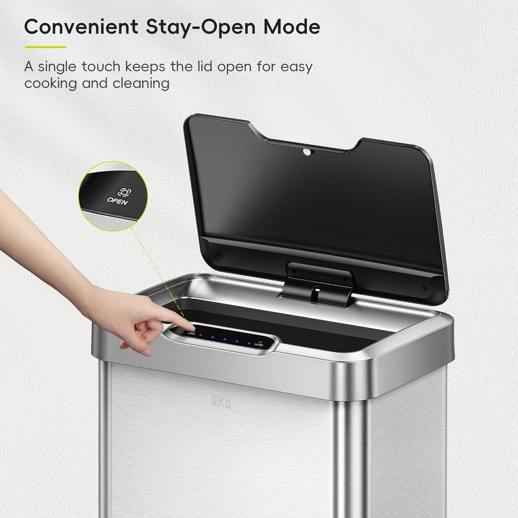 50L/13.2-Gallon Rectangular Touchless Sensor Trash Can (Brushed Stainless Steel Finish)
