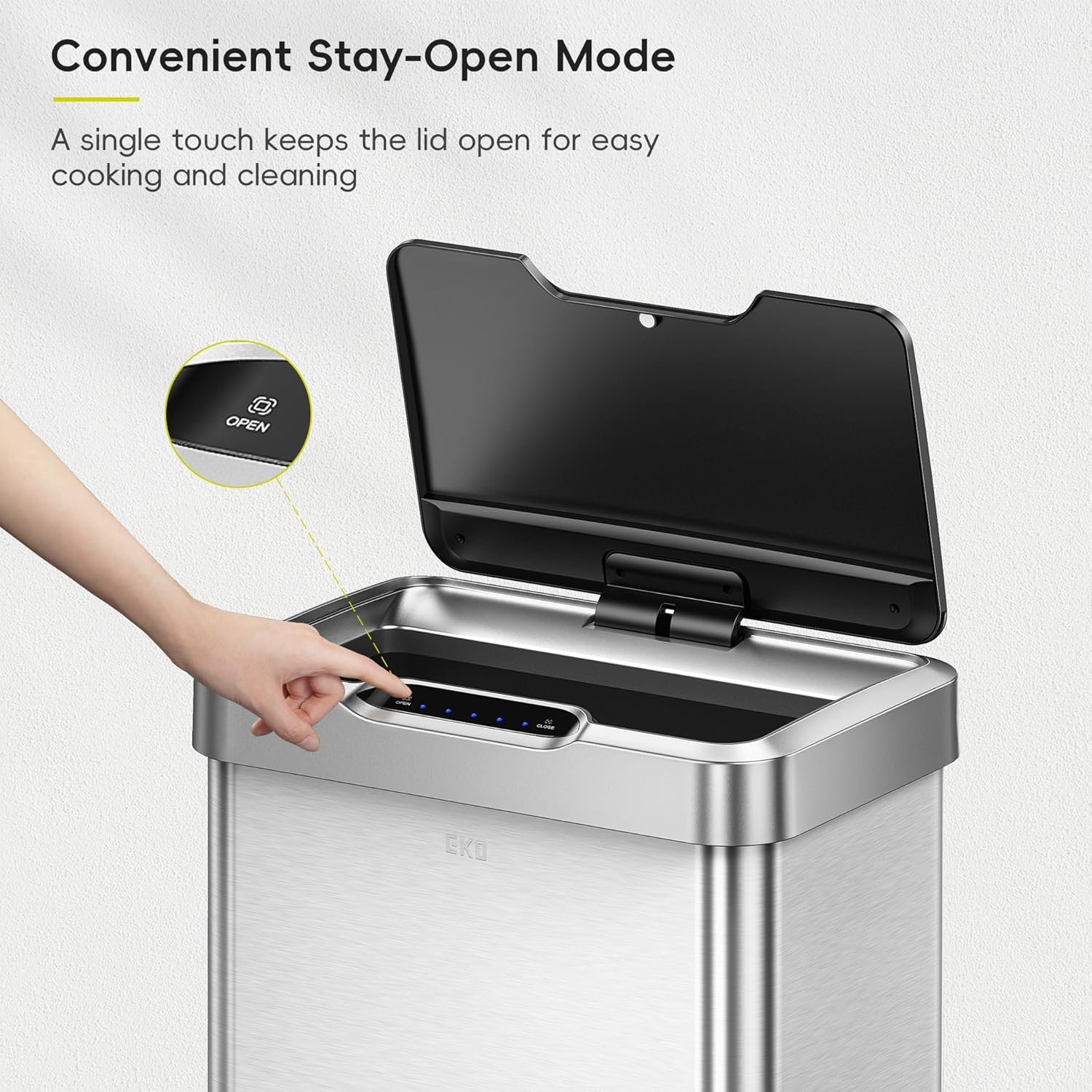 50L/13.2-Gallon Rectangular Touchless Sensor Trash Can (Brushed Stainless Steel Finish)