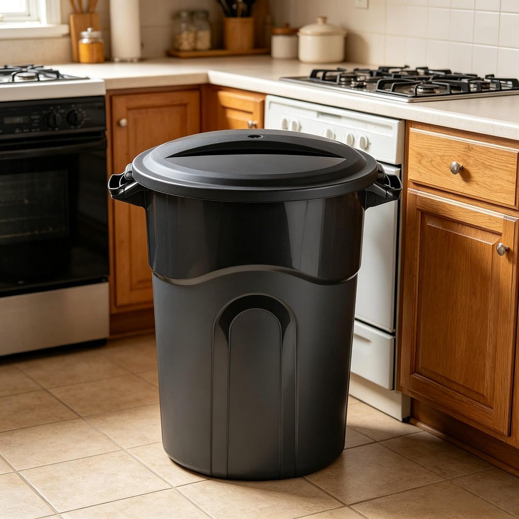 20-Gallon Trash can. with lid. Black : Home & Kitchen