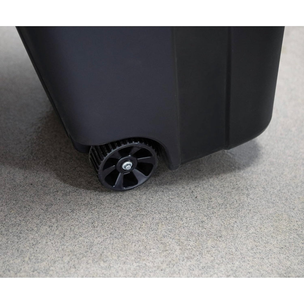 32 Gallon Wheeled Garbage Can. Attached Lid. Black : Home & Kitchen
