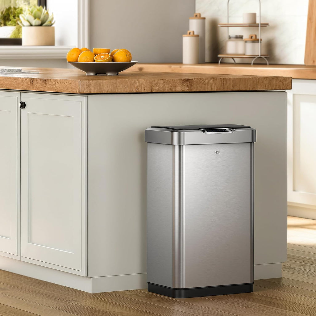 50L/13.2-Gallon Rectangular Touchless Sensor Trash Can (Brushed Stainless Steel Finish)